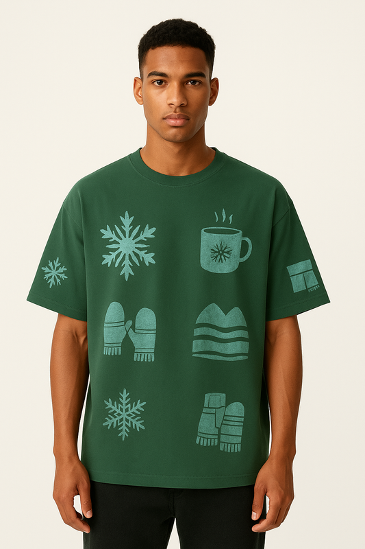 Winter Vibes Oversized T-Shirt – Cozy Green Edition For Unisex