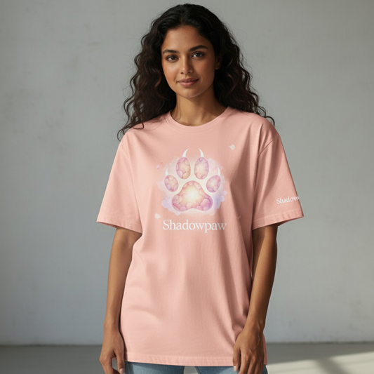 Dreamy Petal Paw Oversized T-shirt - Peach Pink