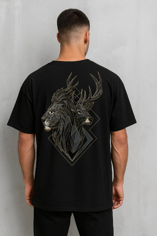 Men's Oversized Geometric Lion & Stag T-shirt