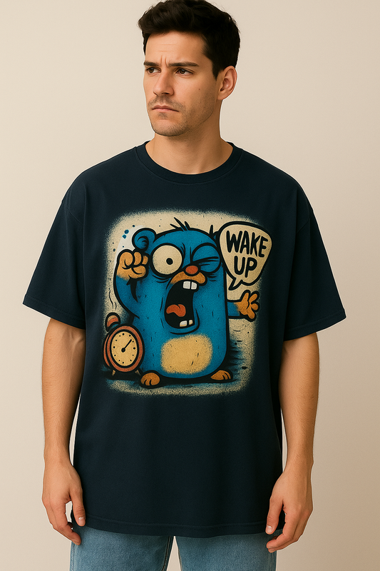 Oversized Graphic T-Shirt – Wake Up Cartoon Print | Streetwear Style for Men & Women