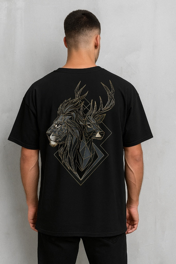 Men's Oversized Geometric Lion & Stag T-shirt